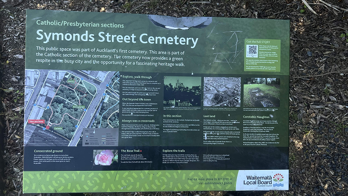 Information sign at Symonds Street Cemetery