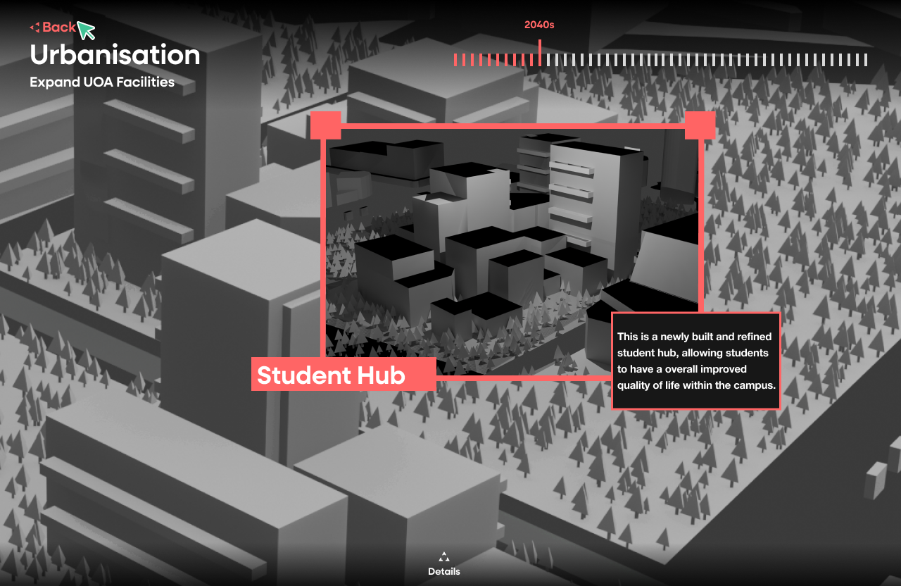 3D model hotspot showing Student Hub details