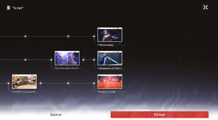 Wuthering Waves script timeline showing branching story choices