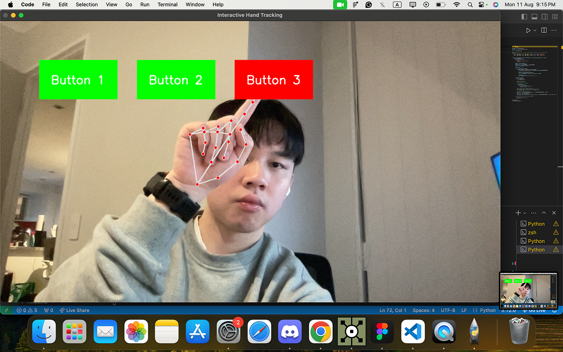 Interactive hand tracking prototype using OpenCV and MediaPipe on a MacBook