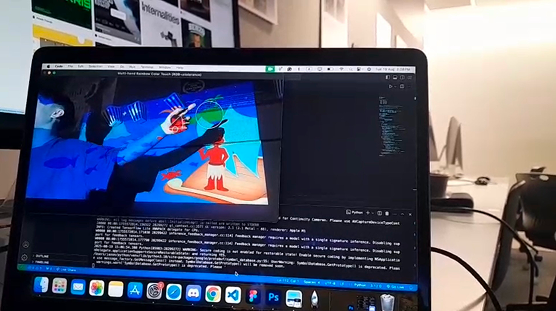 Laptop running interactive projector code with camera feed