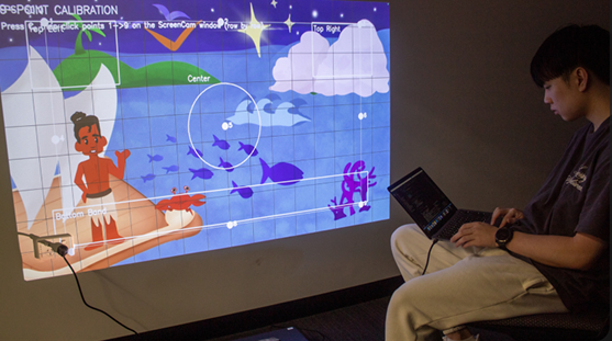Four-point calibration grid projected on the exhibition wall