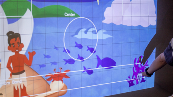 Hand interacting with a short throw projector display